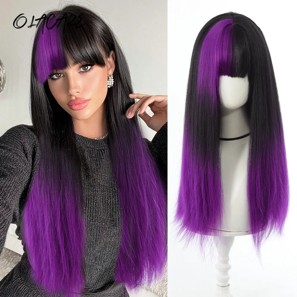 24 Inch Long Pink Cosplay Wig with Bangs