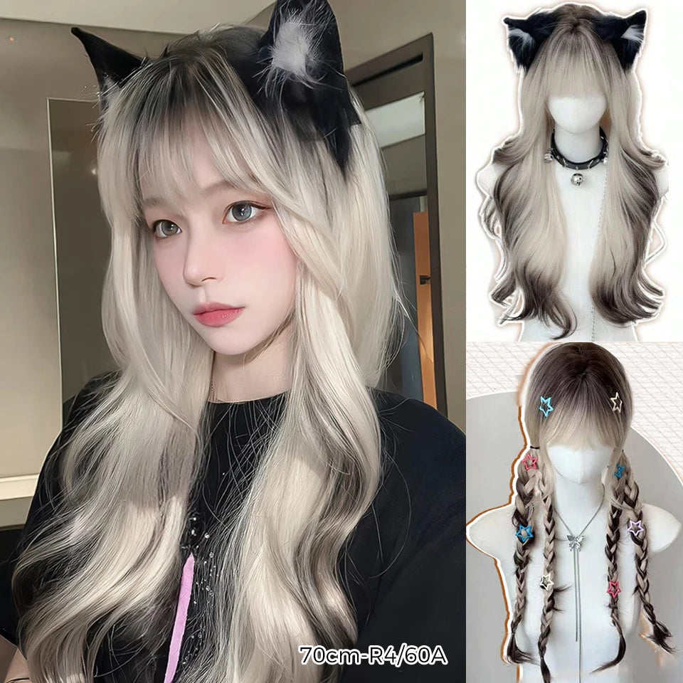 Wavy Brown Cosplay Wig with Curly Pigtails for Costume Parties - 20