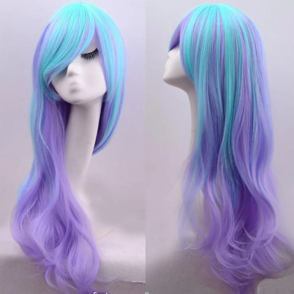 Long Wavy Ombre Cosplay Wig with Bangs - 6