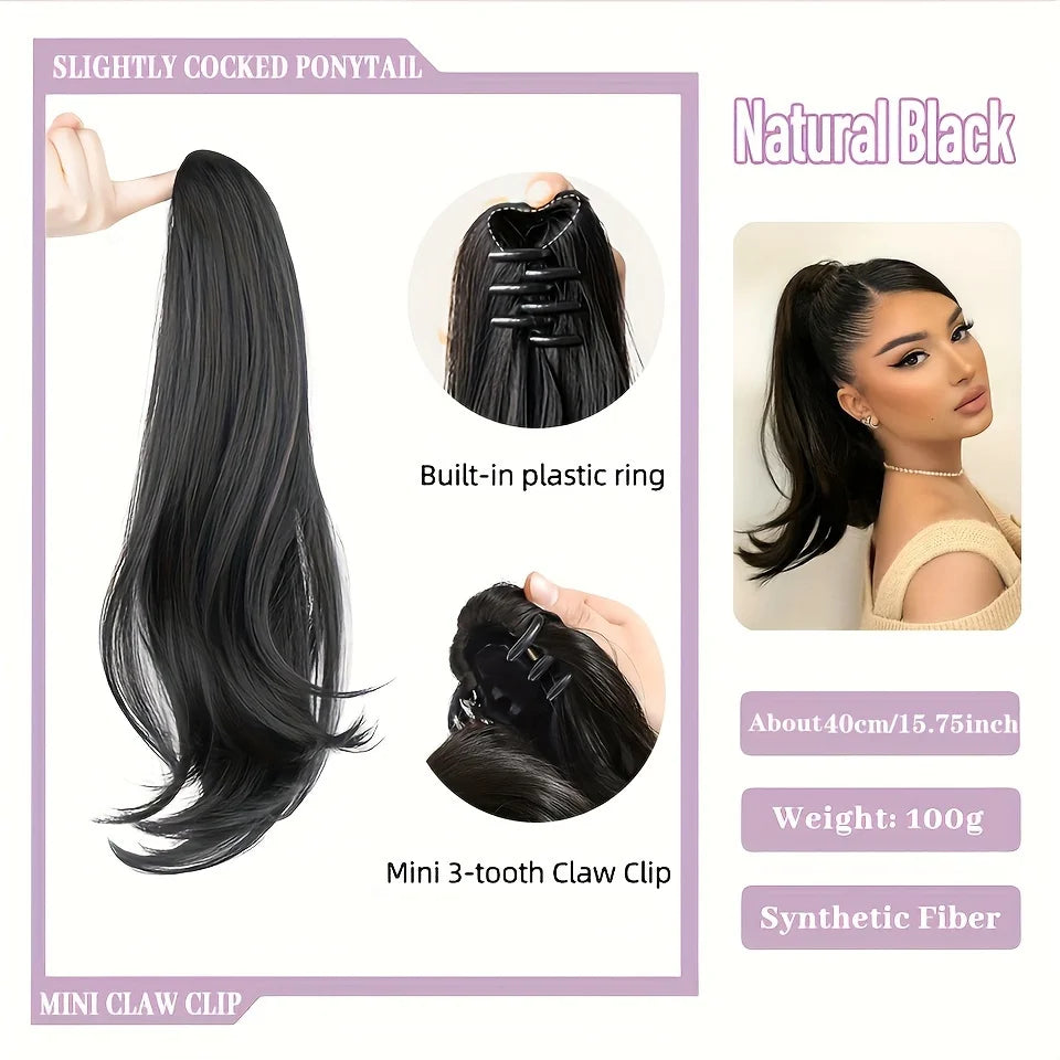 Long Straight Claw Clip Ponytail Extension for Instant Voluminous Hair - 13