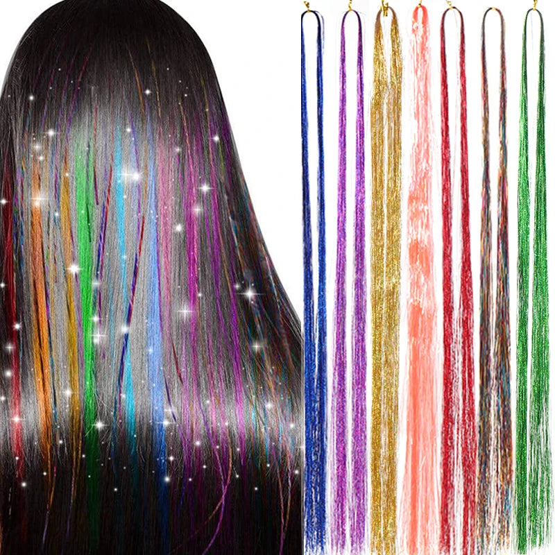 Colorful Fairy Tinsel Hair Extensions for Sparkly Party Hairstyles