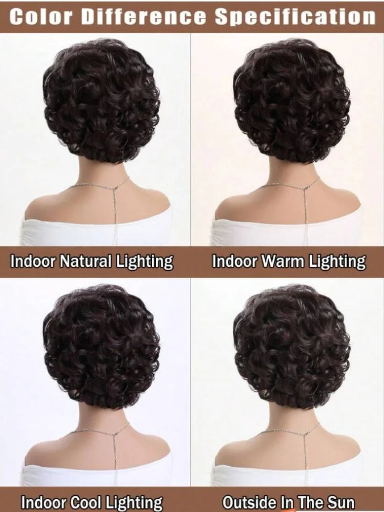 Short Curly Wavy Brown Wig with Bangs for Women - 6