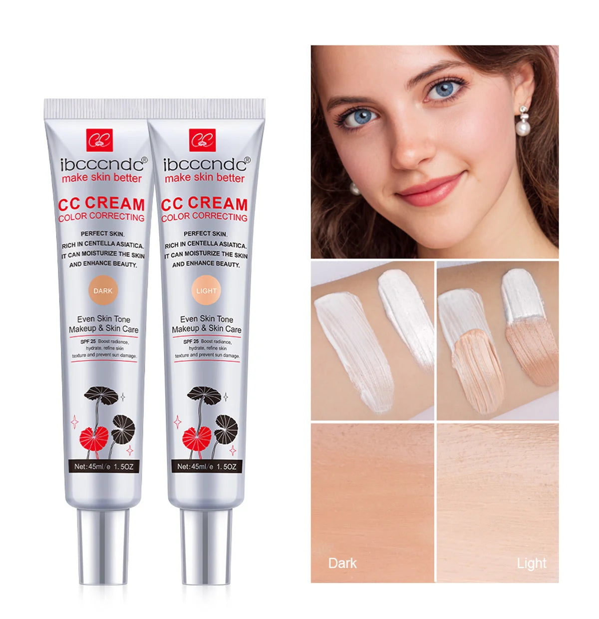 Color Correcting CC Cream and SPF 50 Sunscreen Blush Stick Makeup Set