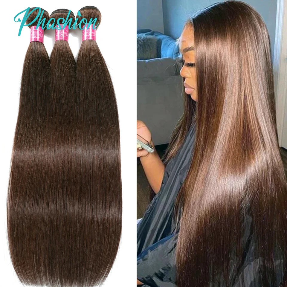 Silky Chocolate Brown Straight Human Hair Extensions - 1
