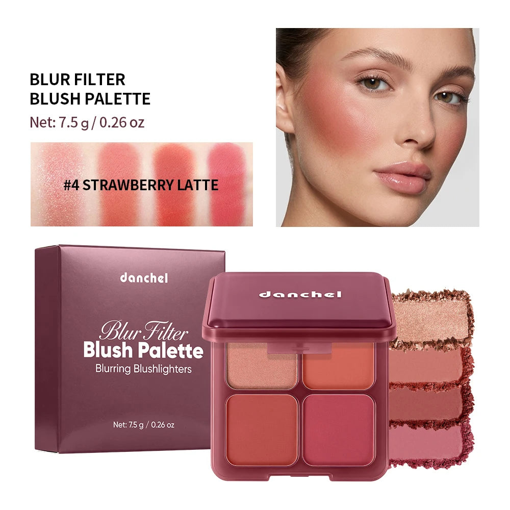 4-Shade Matte and Shimmer Blush Palette for Soft Focus Cheek Makeup - 22