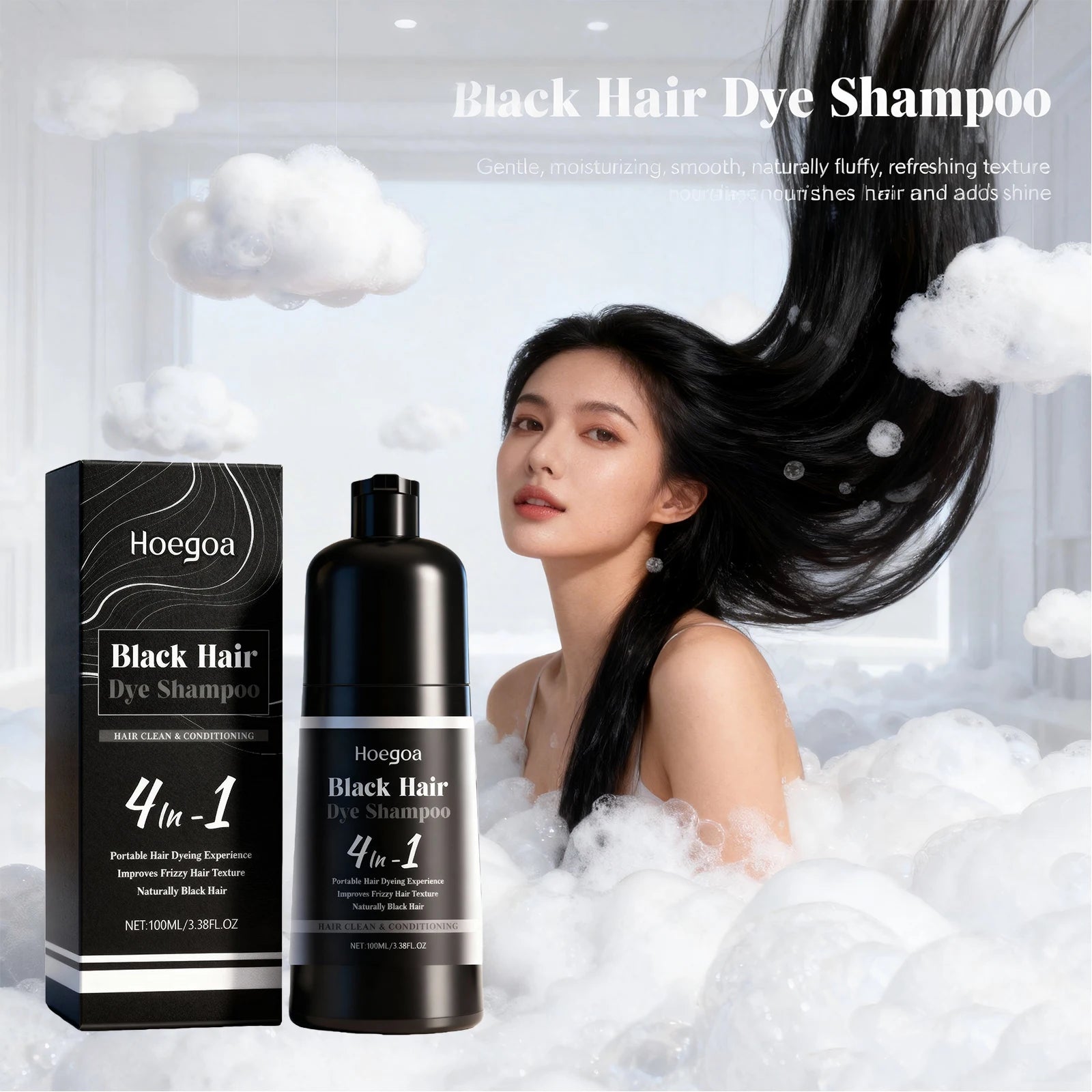 4-in-1 Instant Black Hair Dye Shampoo for Gray Coverage - 5