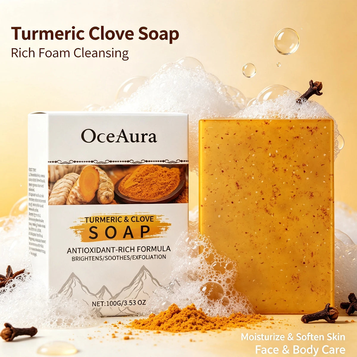 Turmeric and Clove Brightening Soap Bar for Face and Body Exfoliation