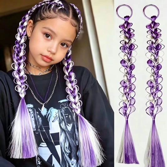 Colorful Clip-On Braided Hair Extensions for Kids