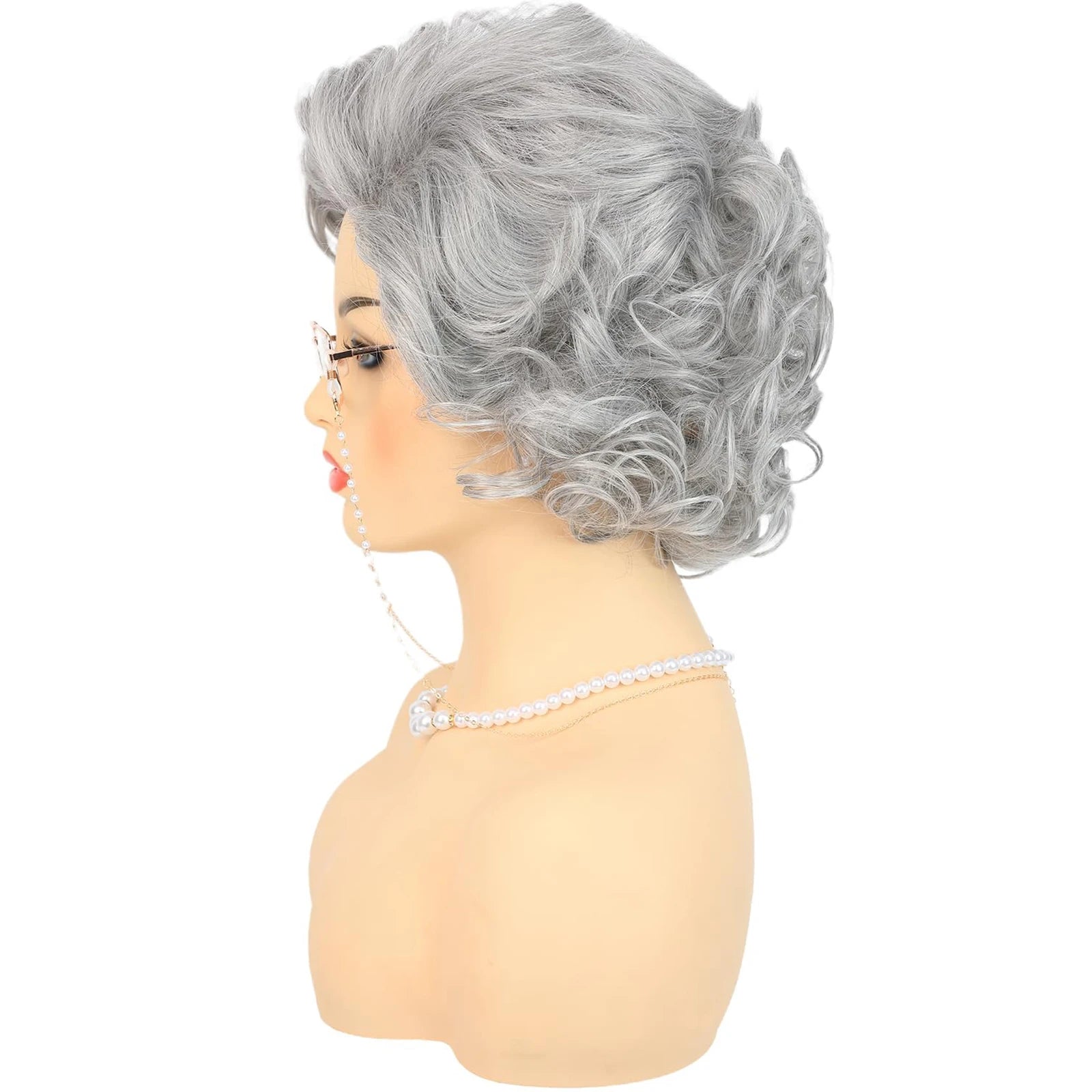 Short Curly Granny Wig Costume Set for Halloween and Cosplay Parties - 4