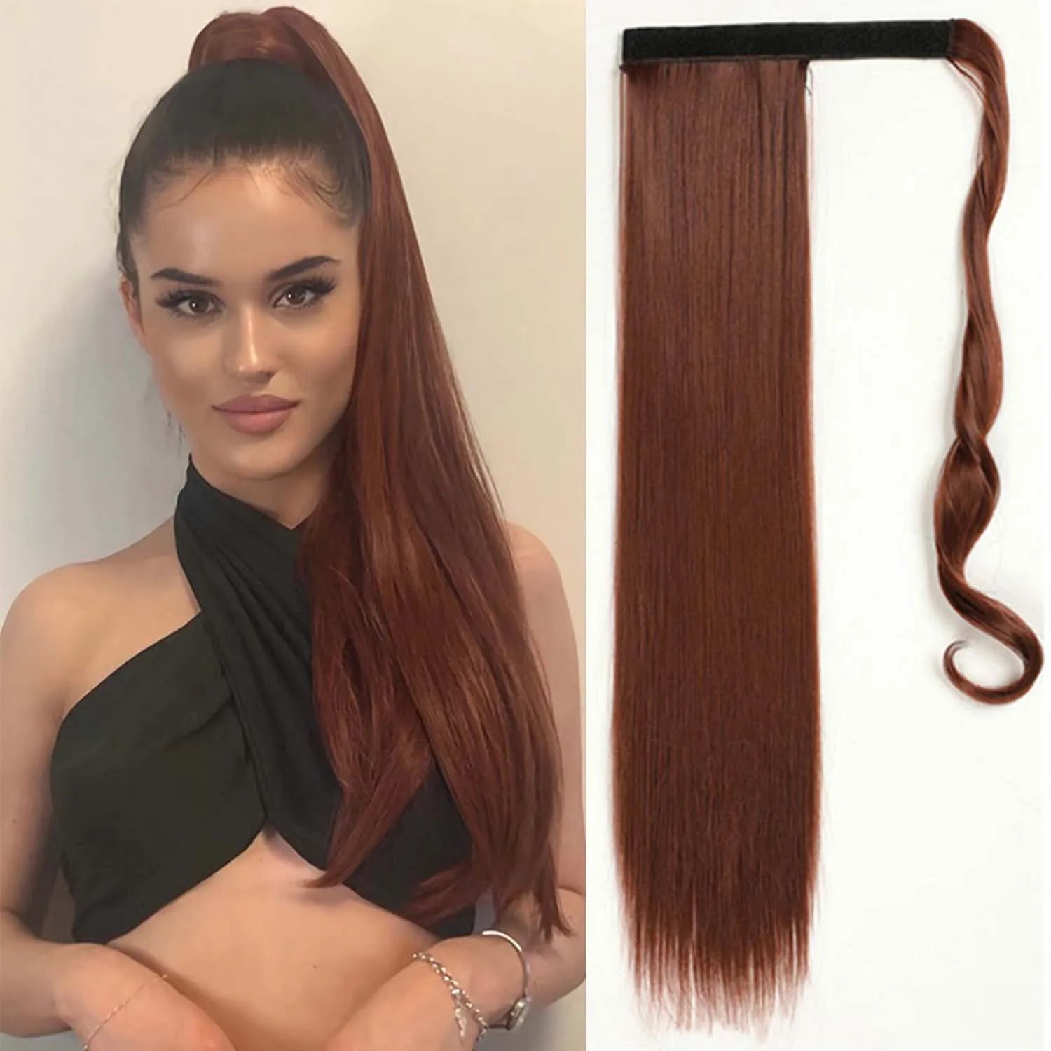 24 Inch Long Straight Wrap Around Ponytail Hair Extension for Women - 19