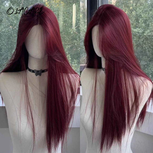 Long Red Synthetic Lace Front Wig for Cosplay and Daily Wear