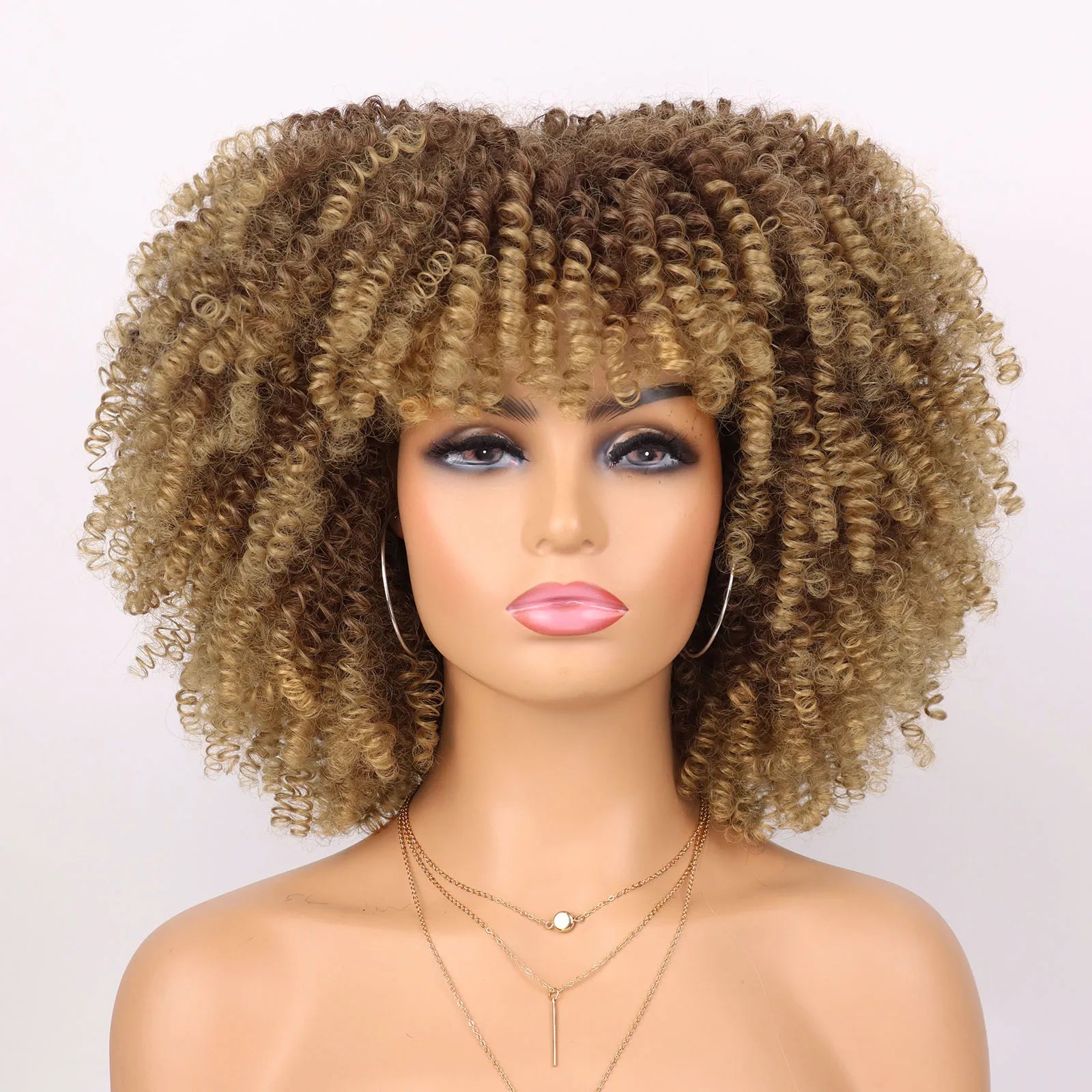 Short Kinky Curly Afro Wig with Bangs for Daily Wear - 25