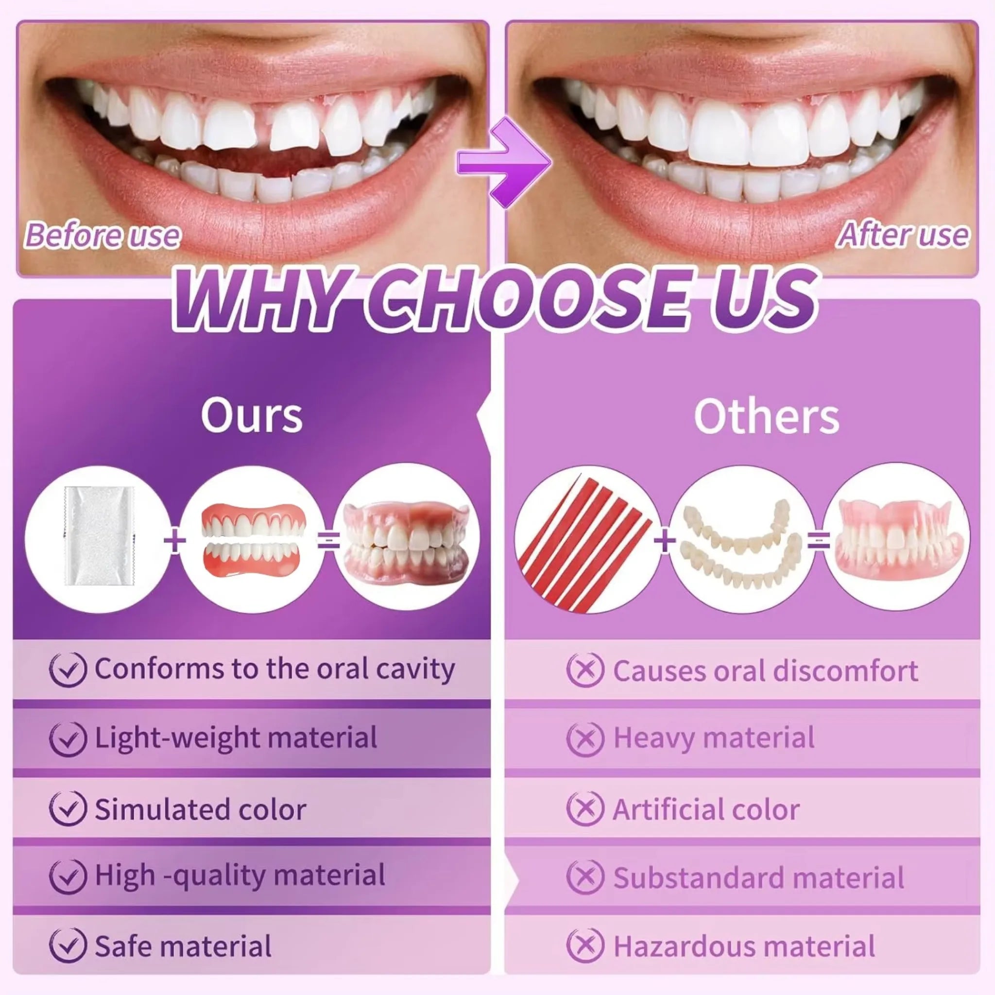 Comfortable Silicone Cosmetic Dentures for Instant Smile Restoration - 3