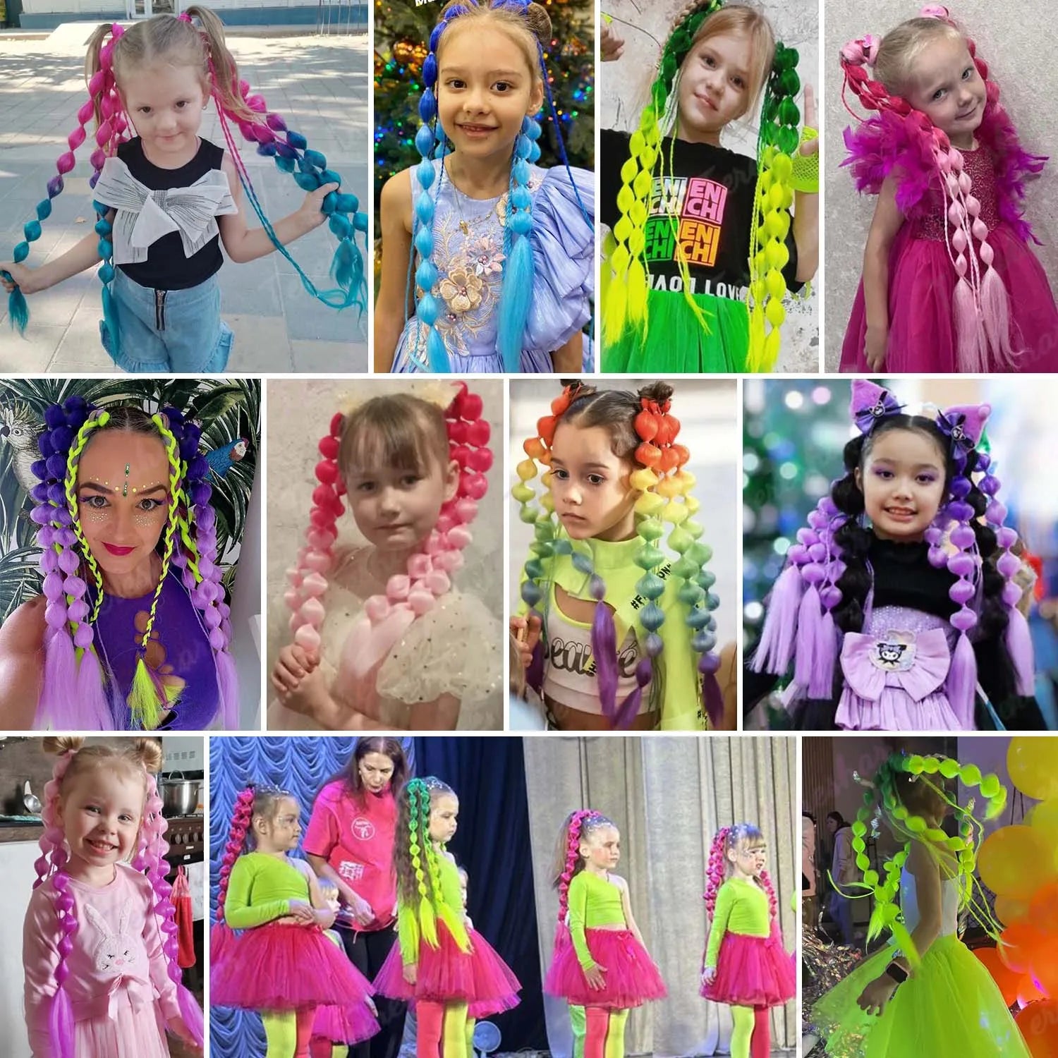 2-Piece Colored Bubble Ponytail Extensions for Festivals and Parties - 2