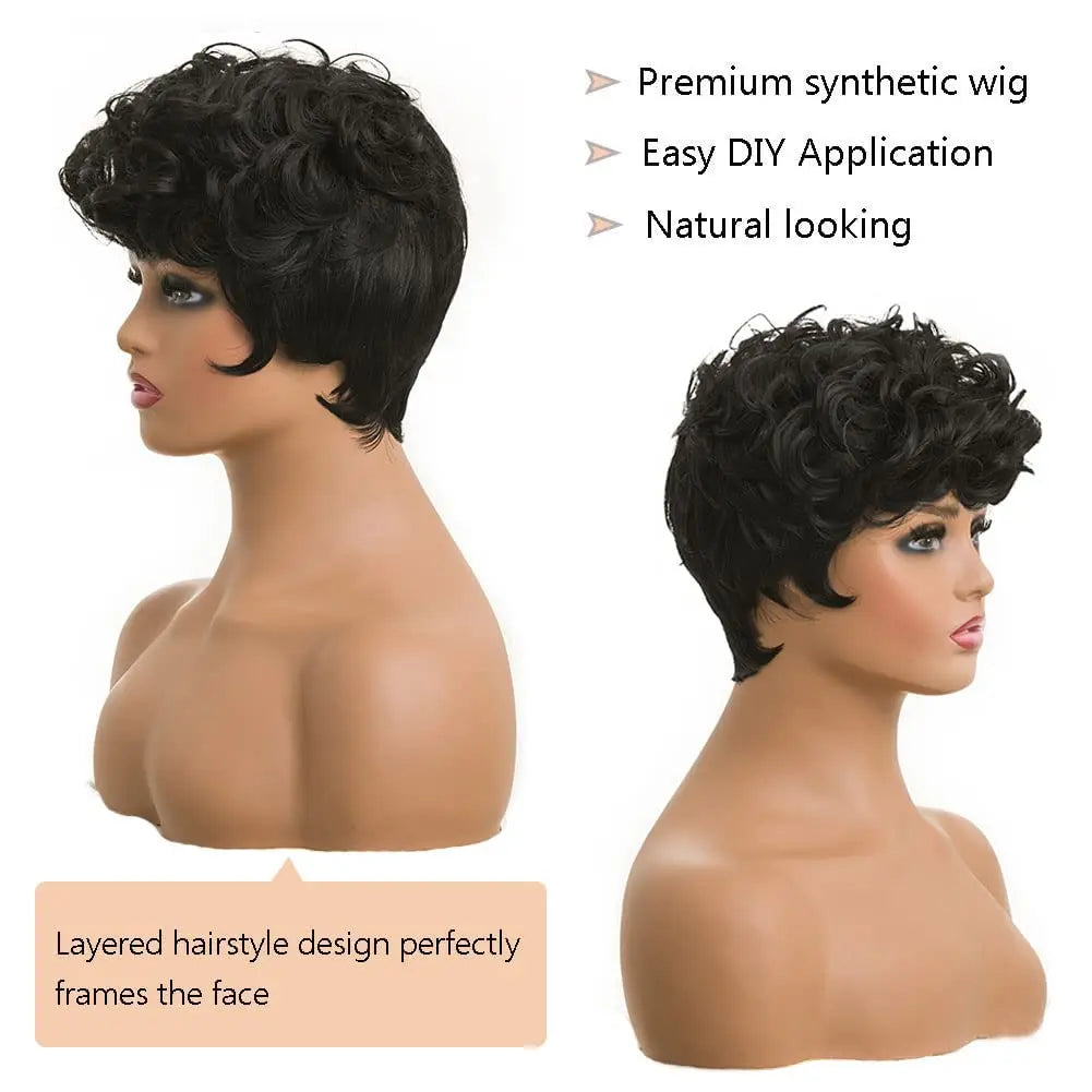 Short Curly Pixie Cut Synthetic Wig for Women - 4