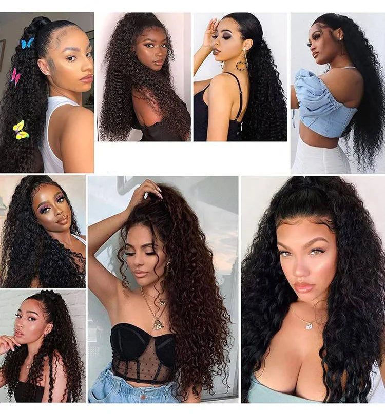 Long Water Wave Curly Drawstring Ponytail Hair Extension for Daily Style - 7