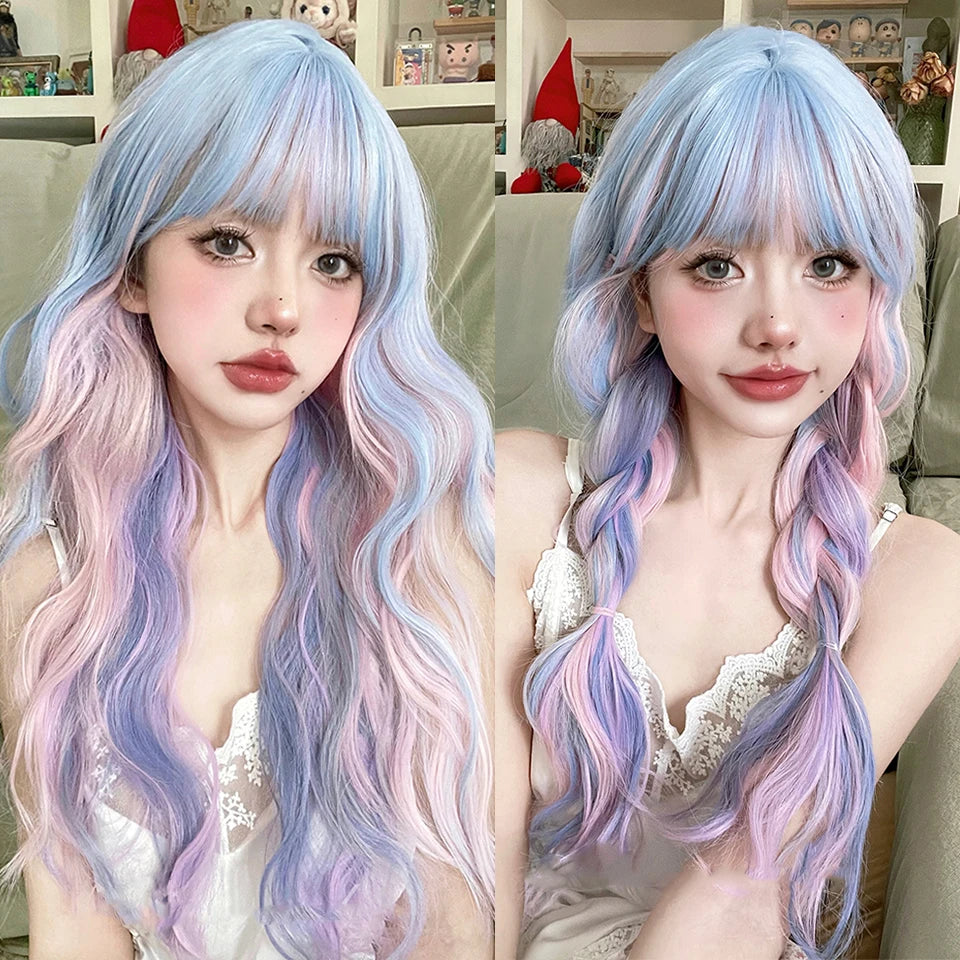 Long Wavy Lolita Ponytail Cosplay Wig with Bangs - 52