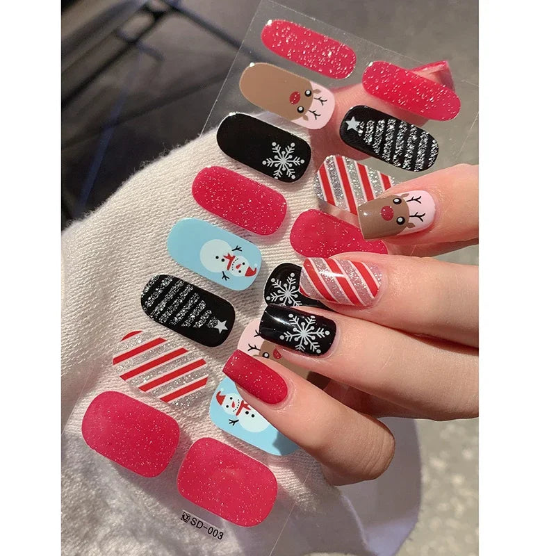 Festive Winter Snowflake Semi-Cured Gel Nail Wraps for Holiday Manicures