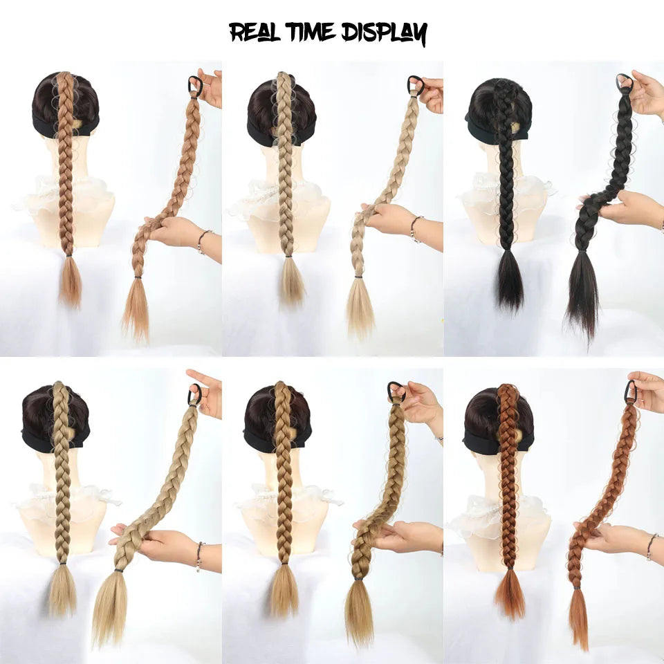 Long Synthetic Braided Ponytail Extension with Secure Rubber Band - 5