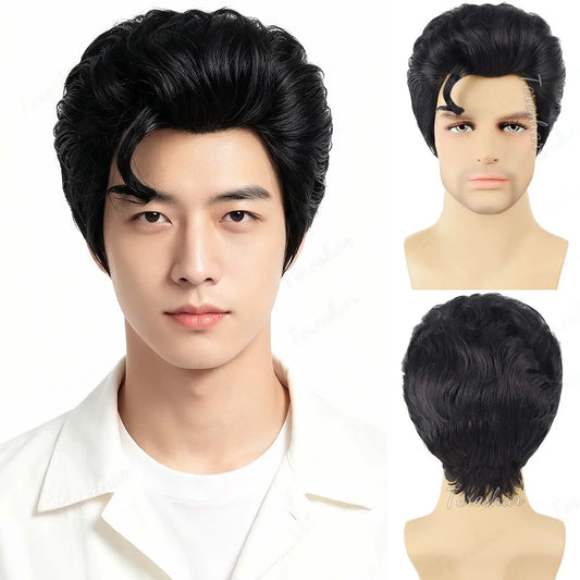 Short Black Rock Star Costume Wig for Men’s Cosplay and Disco Parties