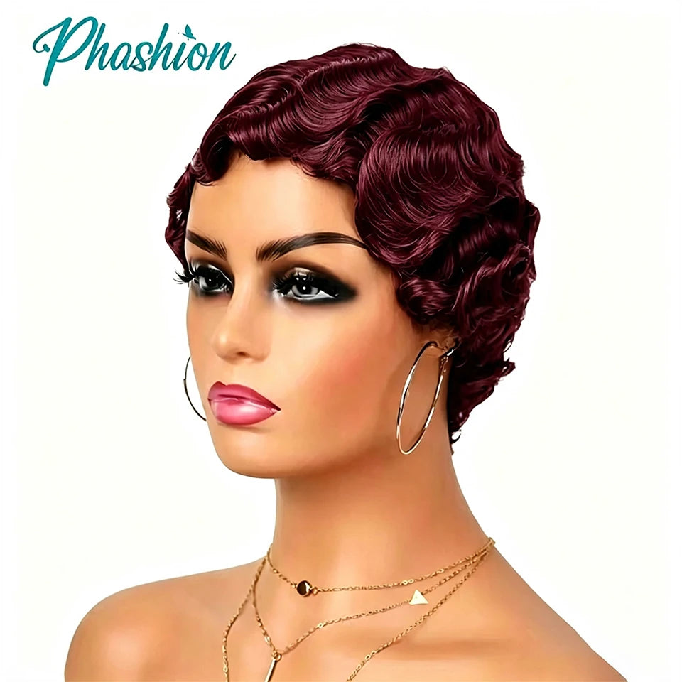 Short Finger Wave Pixie Cut Human Hair Wig - 15