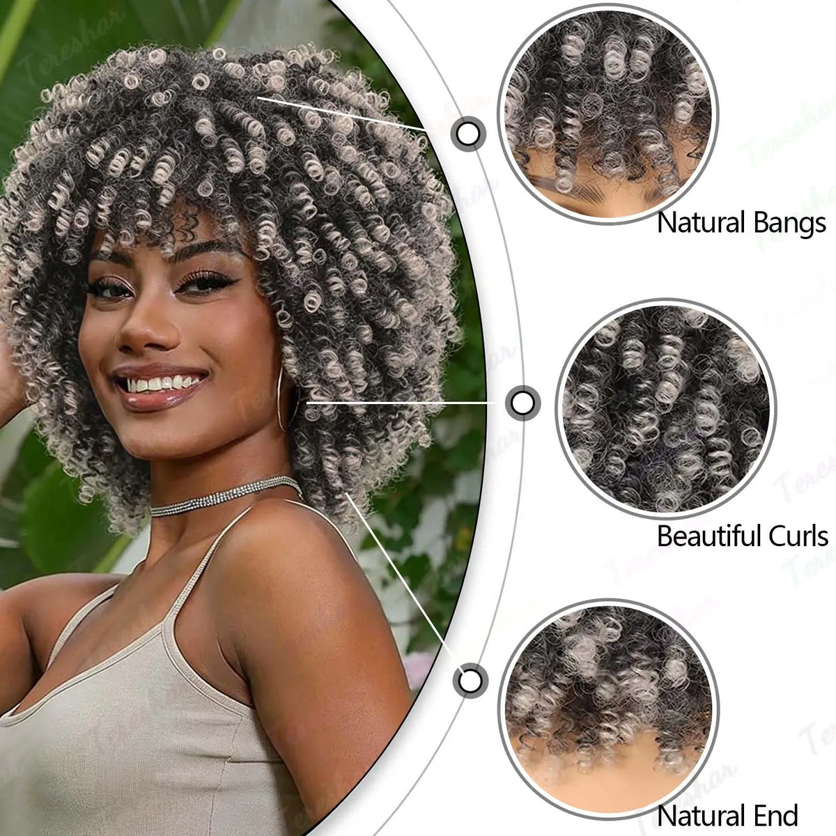 Short Curly Afro Wig with Bangs for Daily and Party Wear