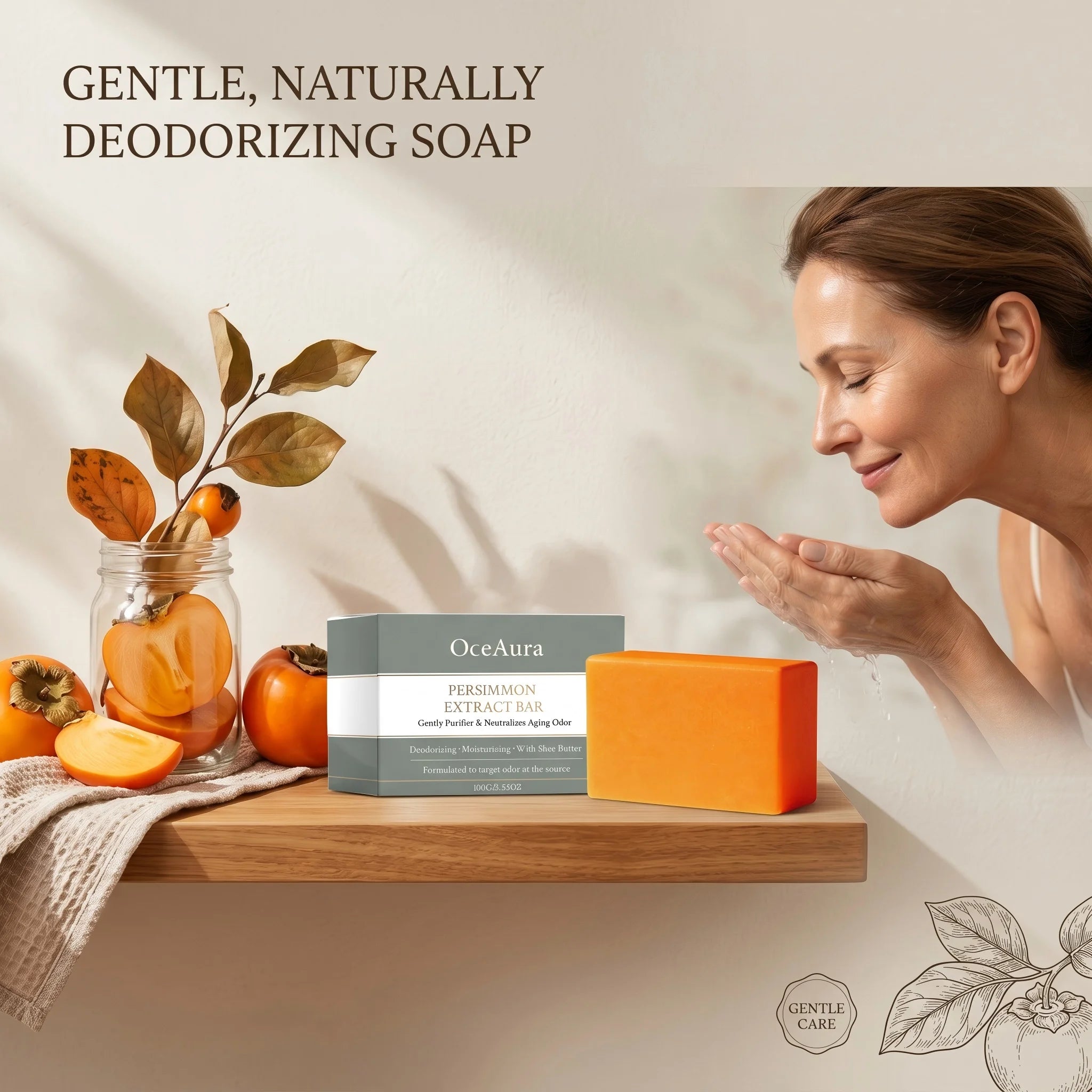 Persimmon Extract Deodorizing Body Soap for Aging Odor and Skin Care - 5