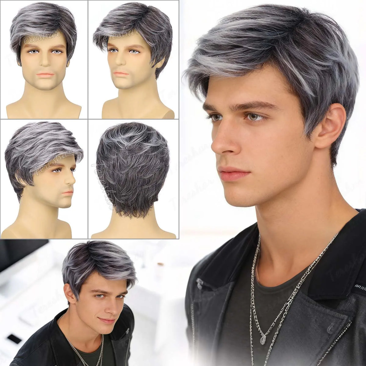 Short Grey Layered Wig for Men Costume Cosplay and Halloween Parties