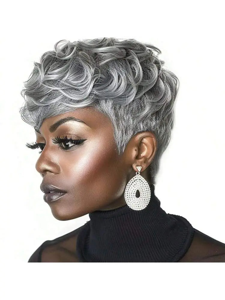 Short Curly Pixie Cut Wig with Bangs