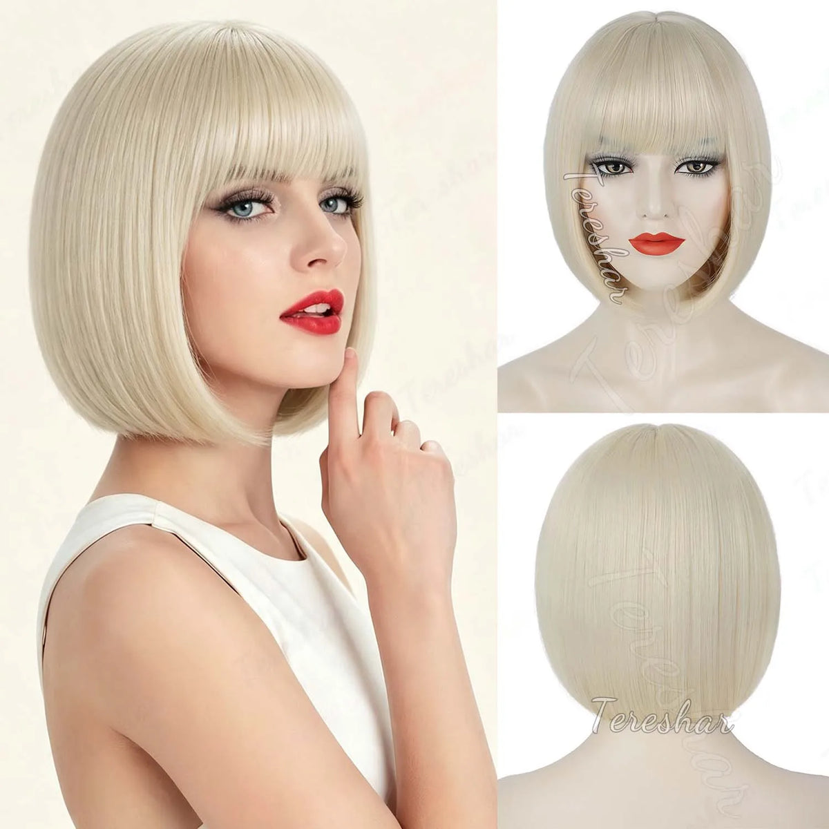 Short Straight Bob Wig with Bangs for Daily Wear and Cosplay
