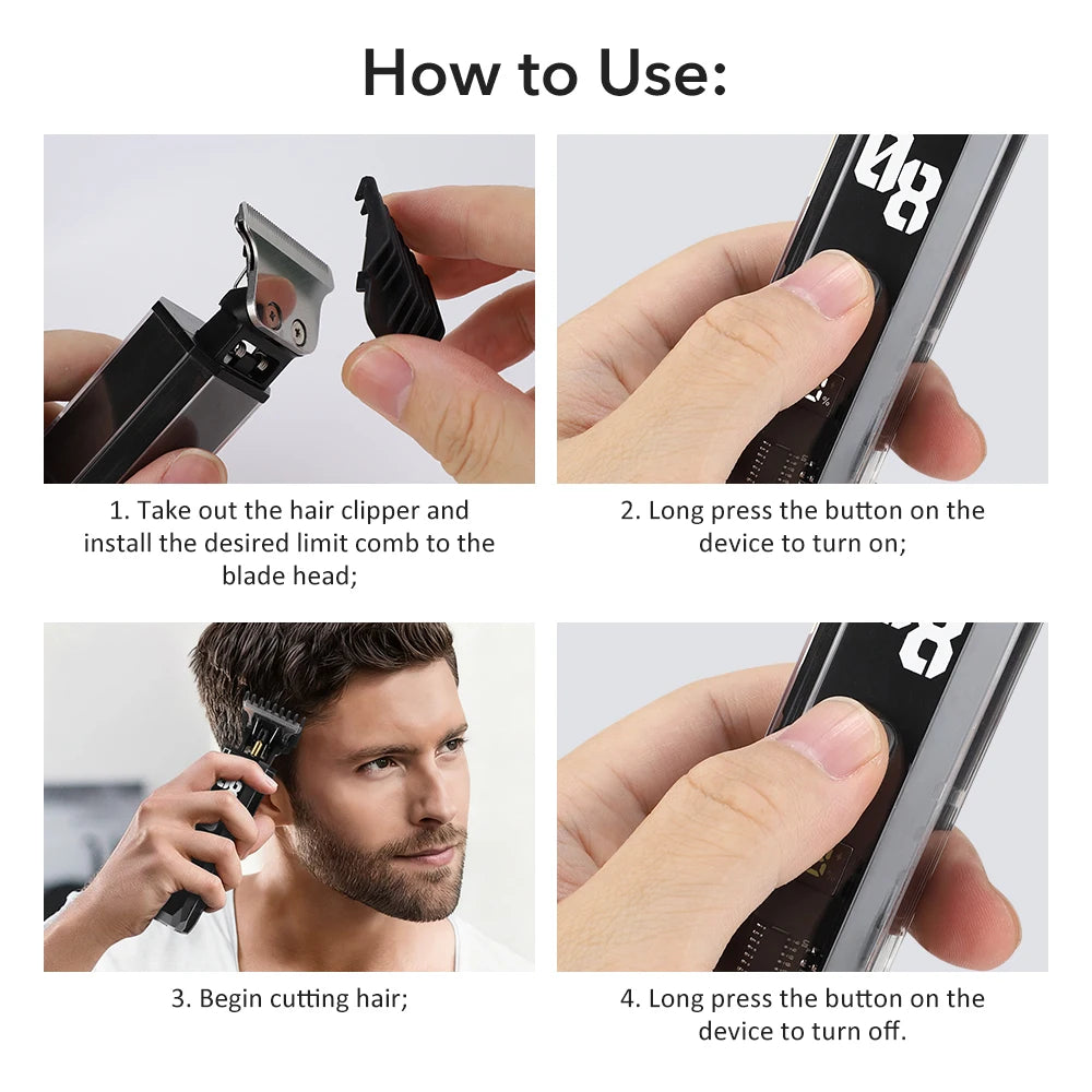 Professional Cordless Hair Trimmer with Digital LED Display for Men