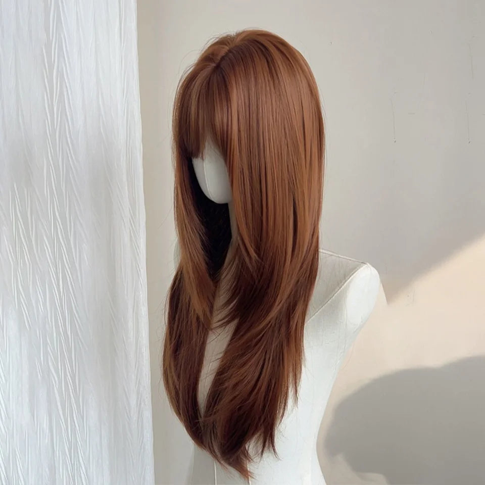 Long Straight Layered Synthetic Wig with Bangs