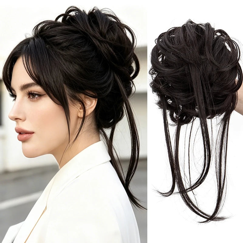 Messy Bun Hair Piece with Straight Tails for Instant Volumized Updos - 12