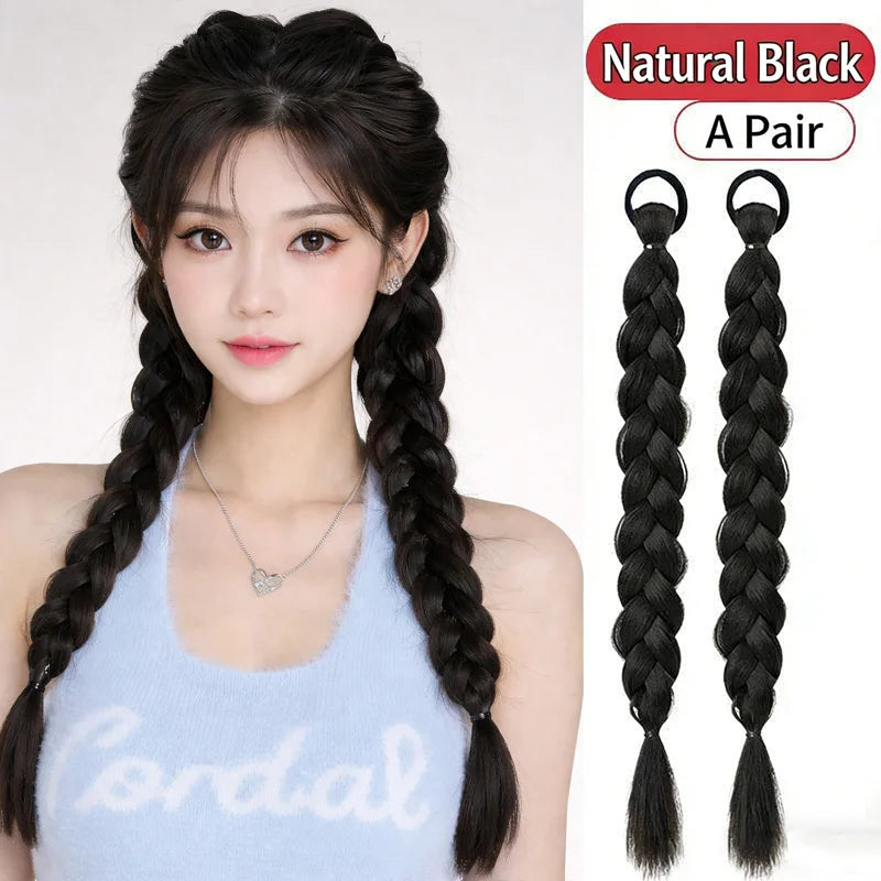18-Inch Braided Pigtail Hair Extensions for Daily Wear - 1
