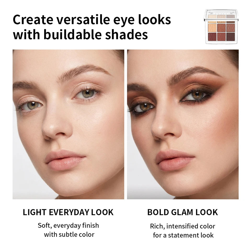 9-Color Professional Eyeshadow Palette with Blending Brush - 12