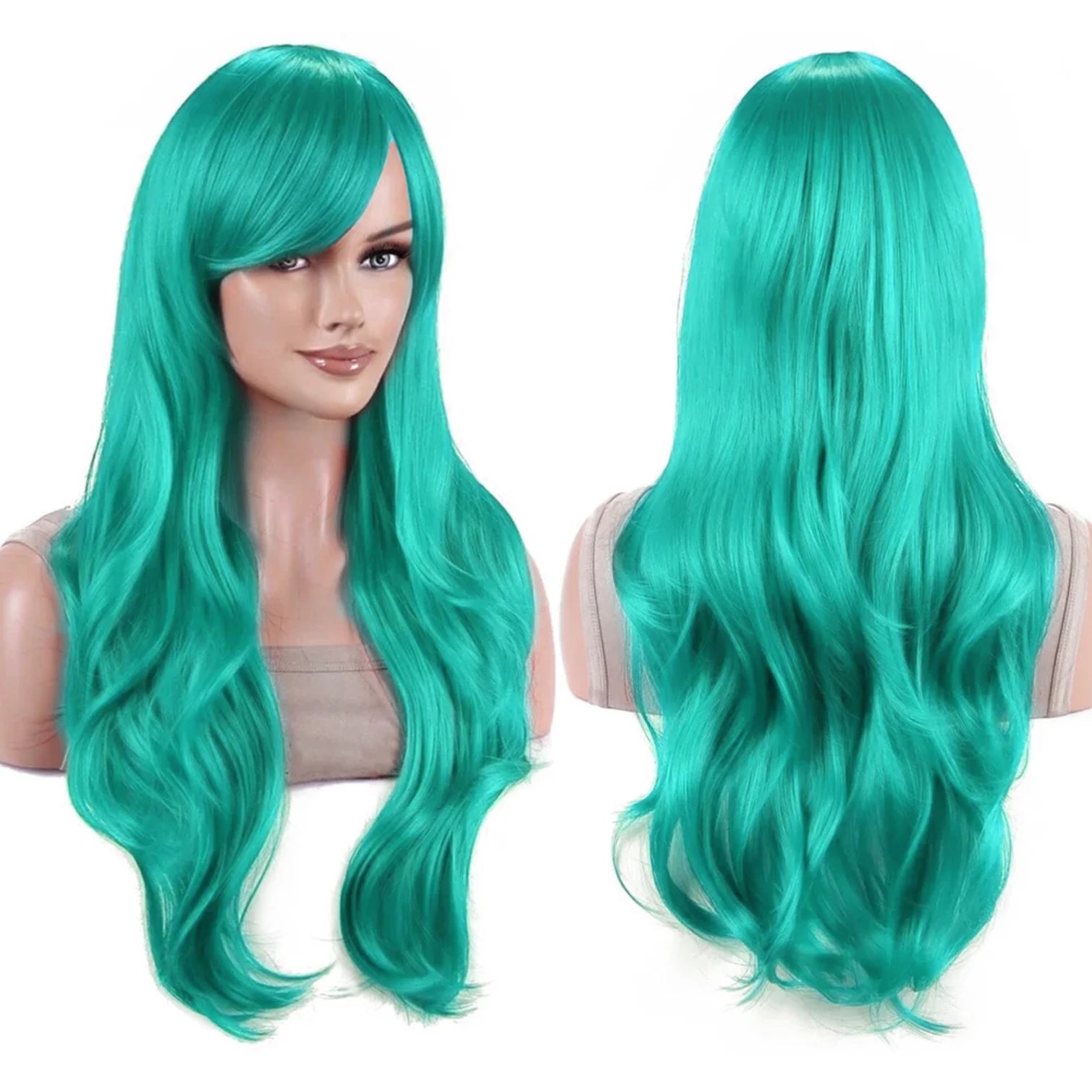 Long Wavy Teal Green Cosplay Wig for Anime Costumes - 14