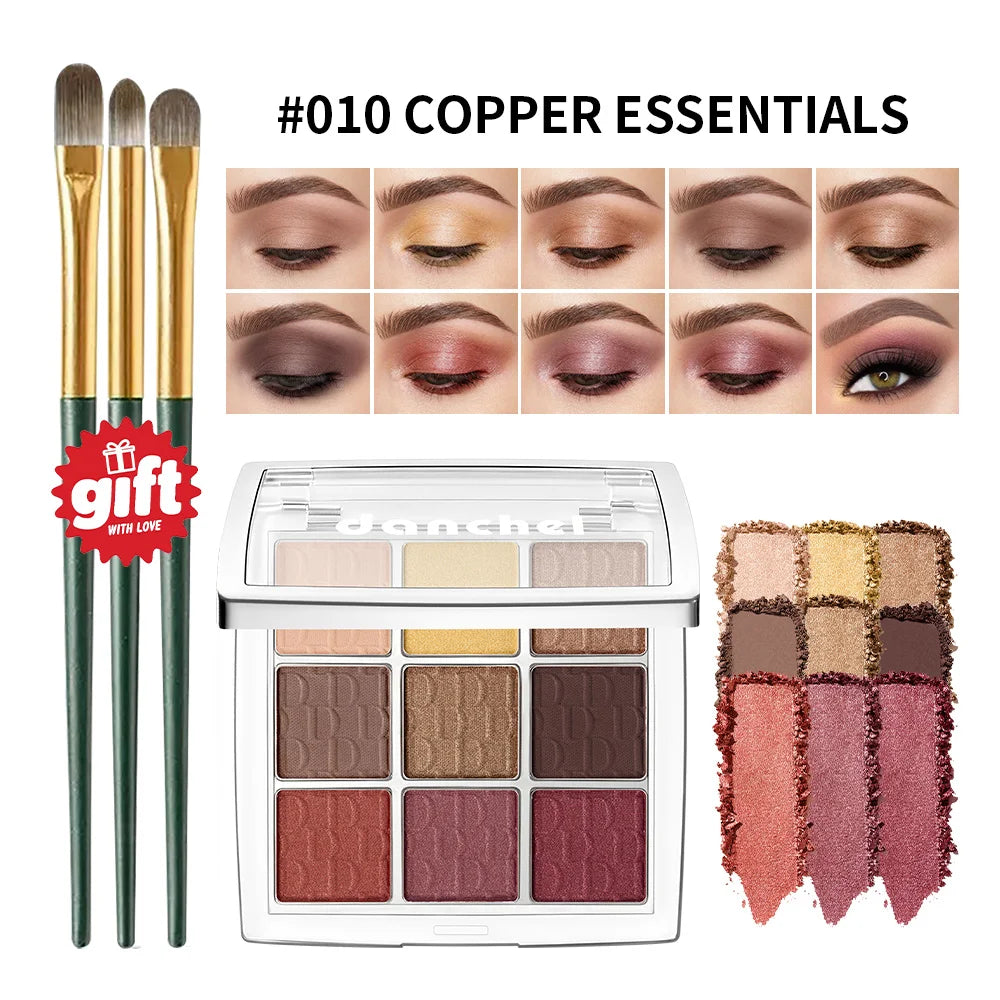 9-Color Professional Eyeshadow Palette with Blending Brush - 25