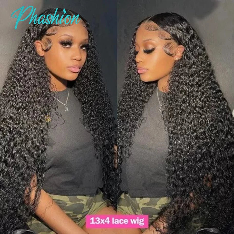 Deep Curly Human Hair 13x4 Transparent Lace Front Wig - 2