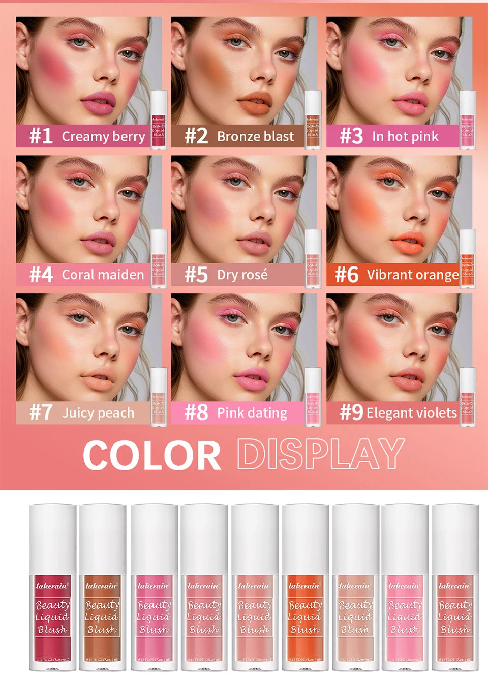 Waterproof Liquid Cheek Blush for Natural Long Lasting Dewy Makeup Glow - 8
