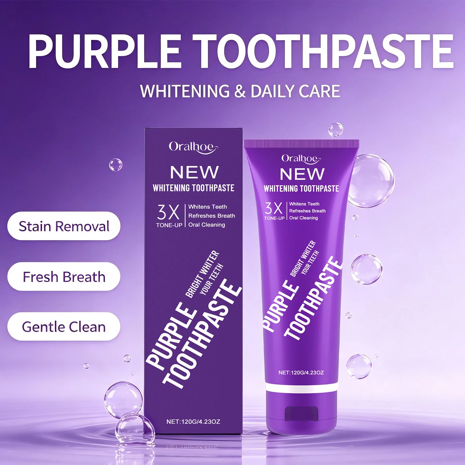 Purple Teeth Whitening Toothpaste for Stain Removal and Fresh Breath - 2