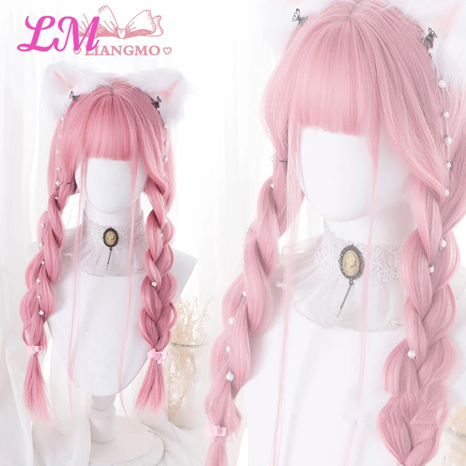 24-Inch Long Pink Cosplay Wig for Costumes - 4