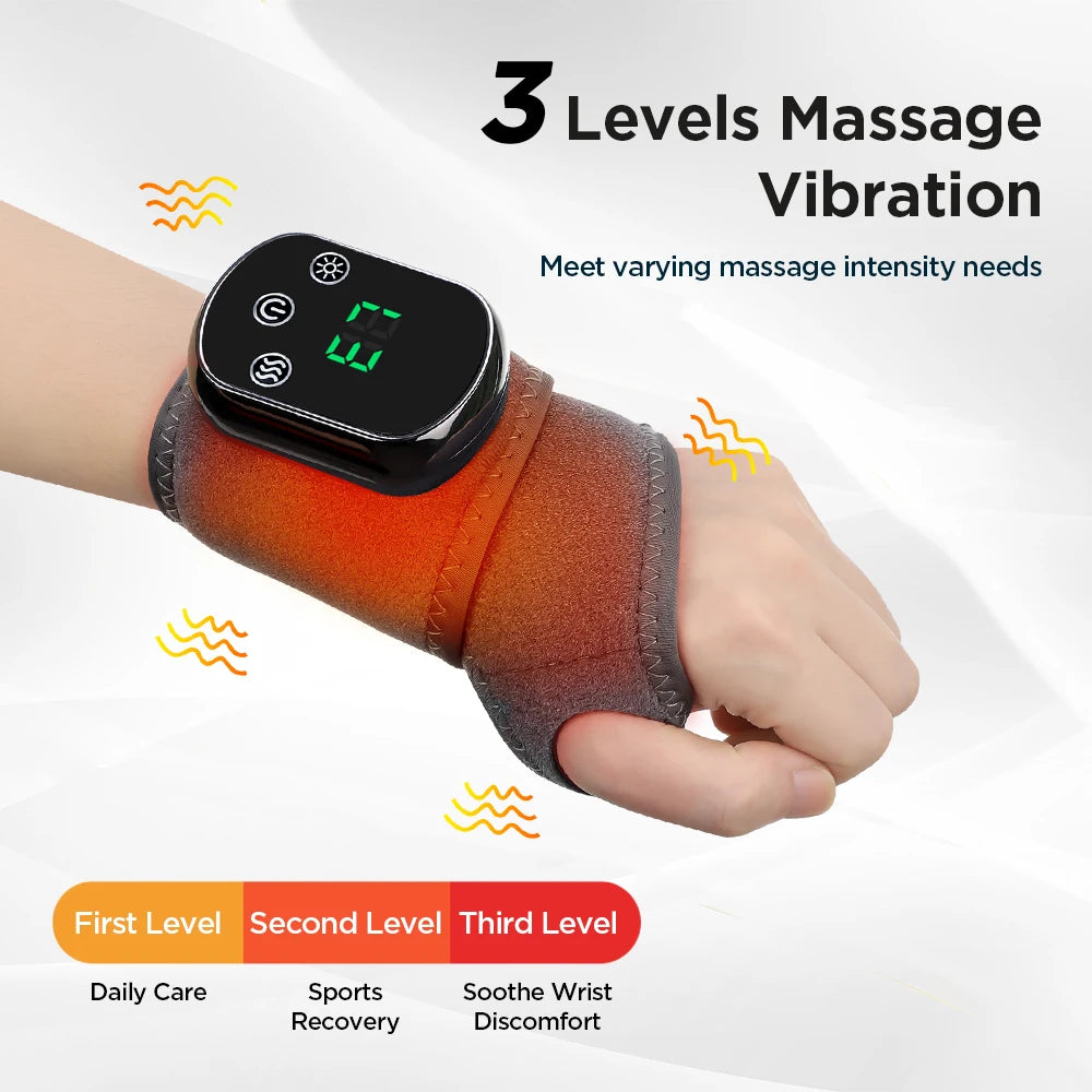 Heated Wrist Massager Wrap with Adjustable Vibration for Joint Pain Relief