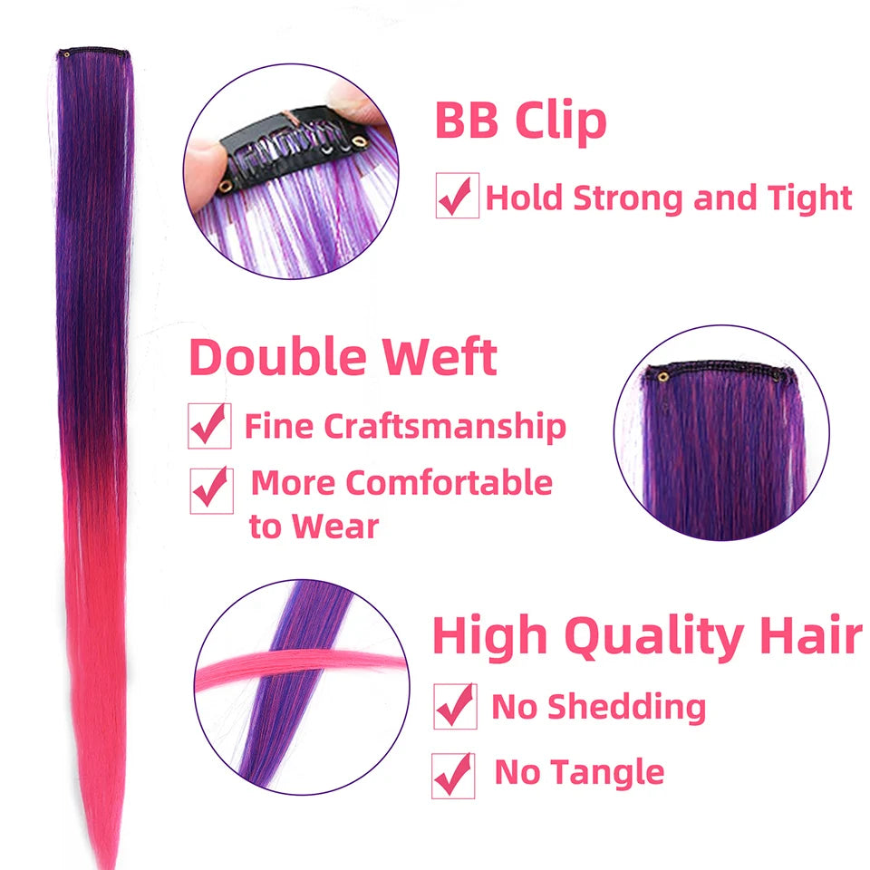 24-Inch Colorful Clip-In Hair Extensions for Highlights and Parties
