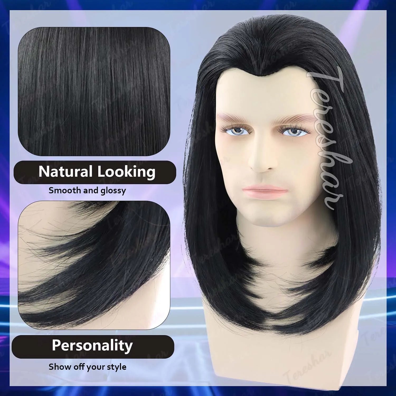 Short Straight Black Costume Wig for Men and Cosplay Characters - 3