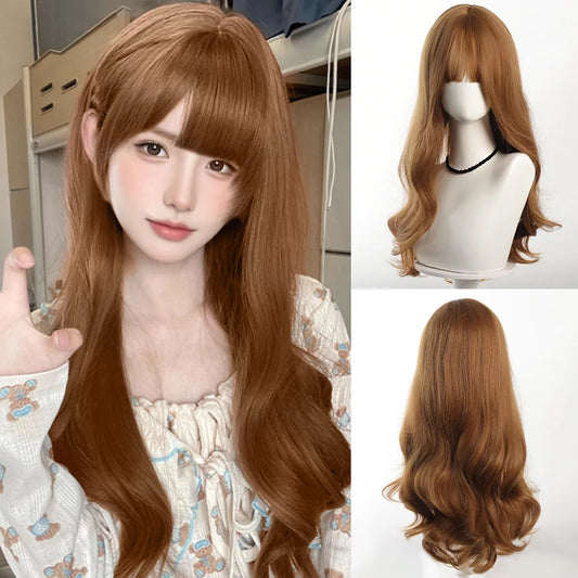 24 Inch Wavy Synthetic Wig with Bangs for Daily Wear