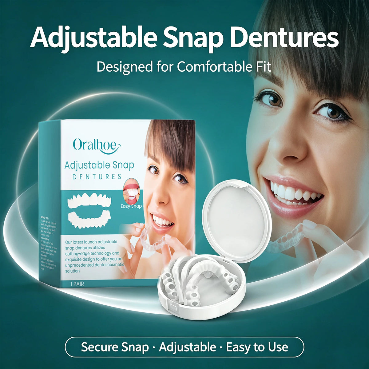 Adjustable Snap-On Dentures for Missing Teeth and Smile Repair