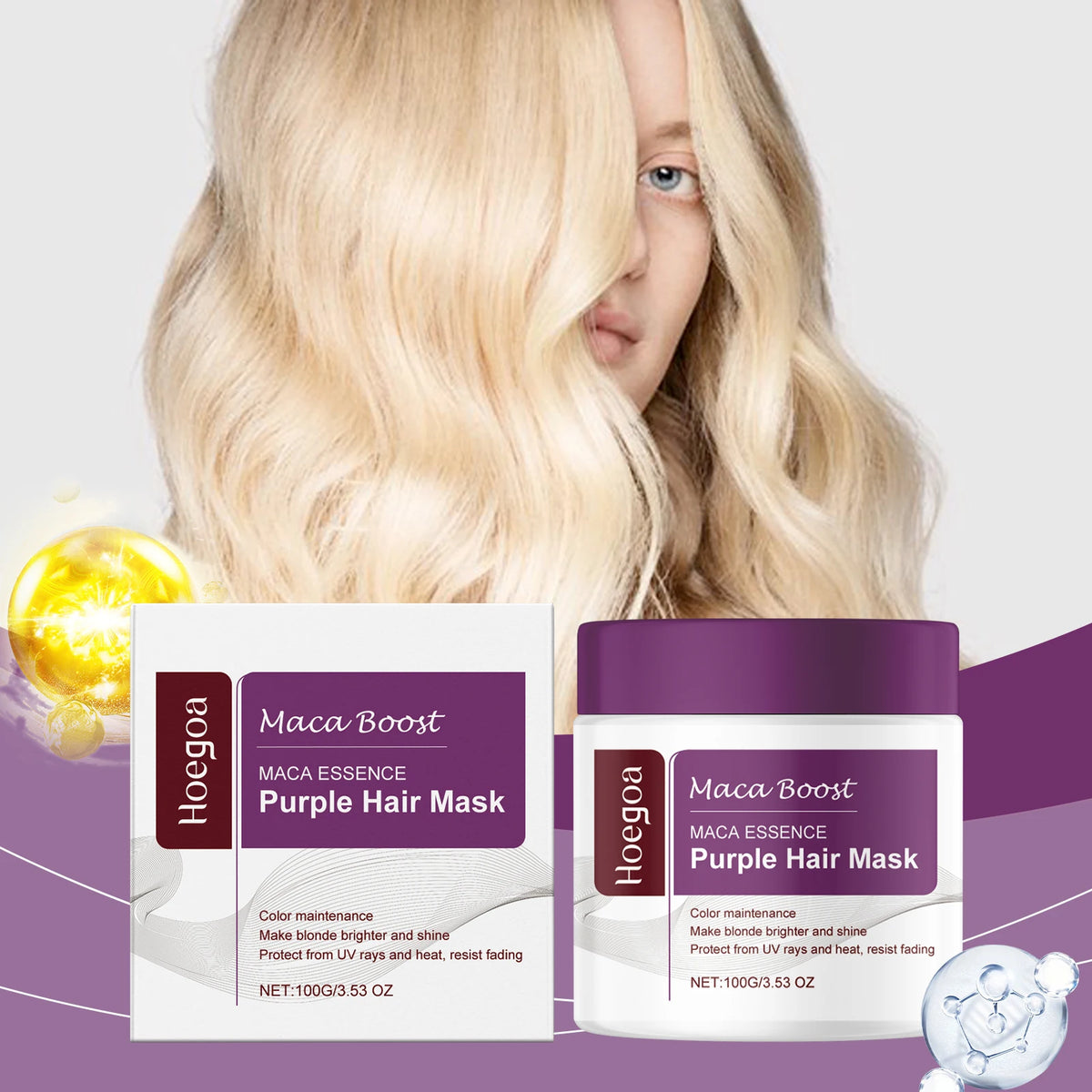 Purple Hair Mask and Shampoo Set for Blonde Hair Color Protection