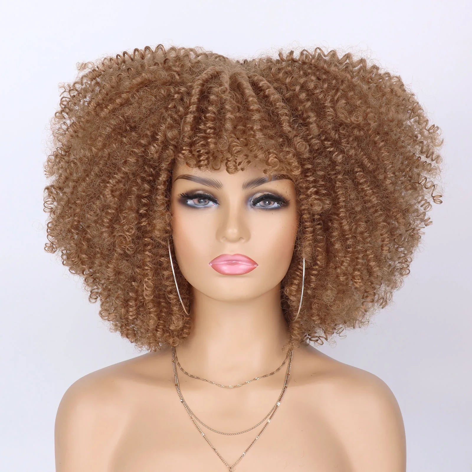 Short Kinky Curly Afro Wig with Bangs for Daily Wear - 30