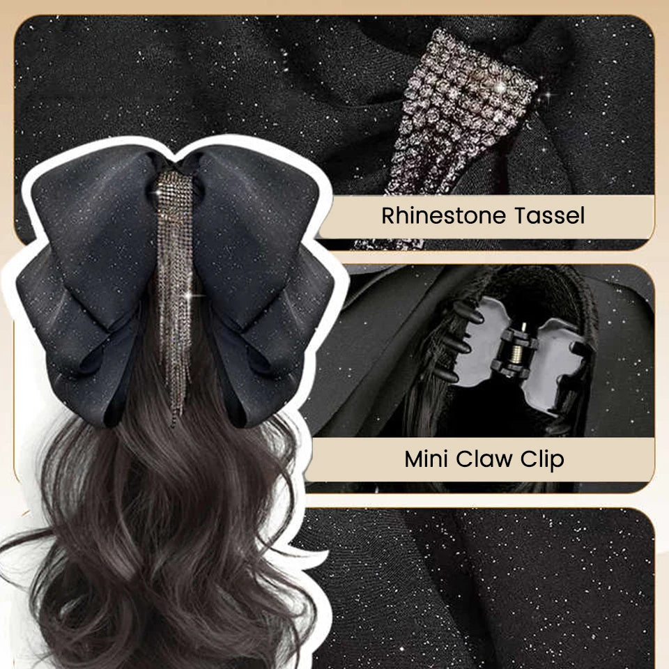 Wavy Bow Claw Clip Ponytail Extension for Effortless Volume