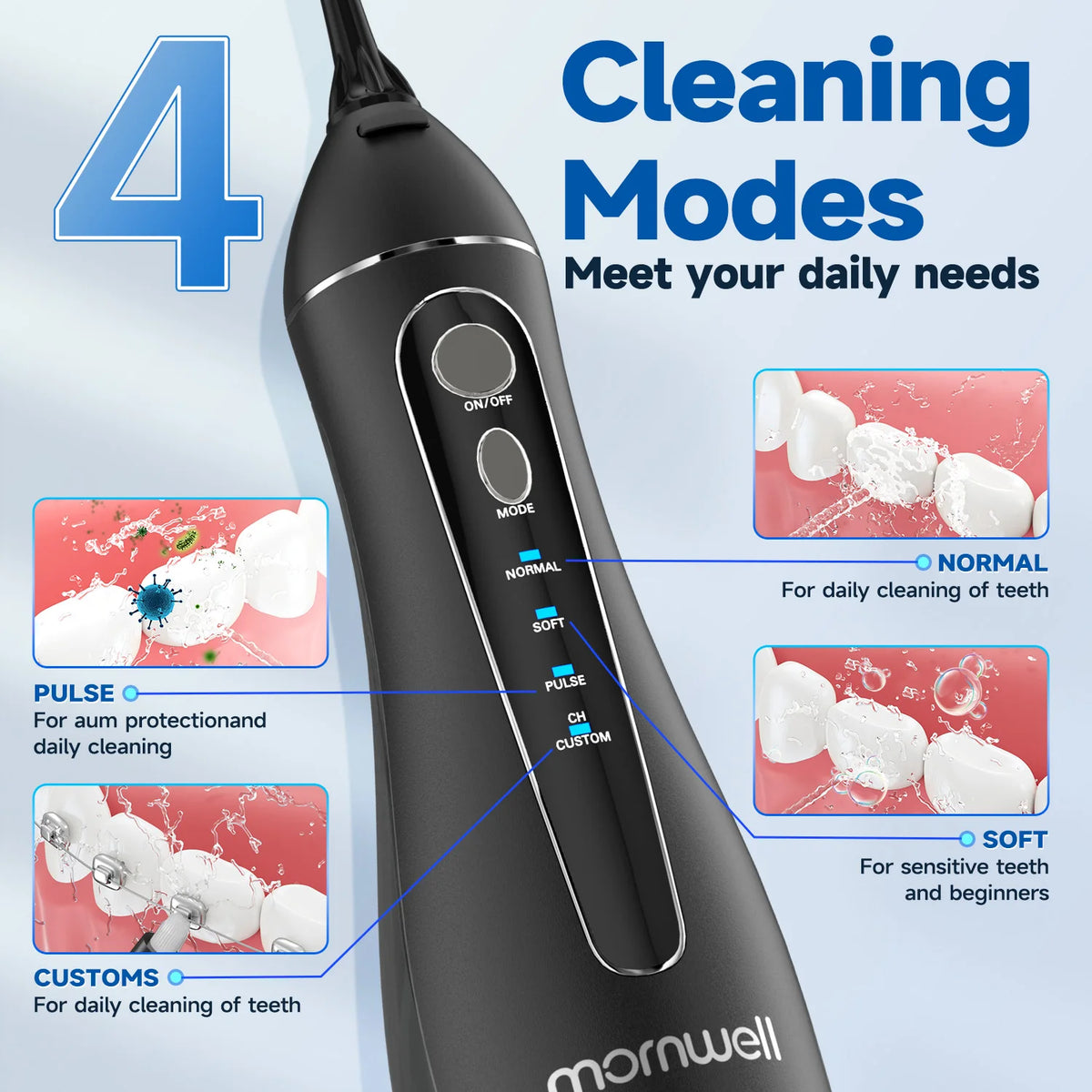 Cordless Water Flosser for Teeth with 4 Pressure Settings and 4 Jet Tips